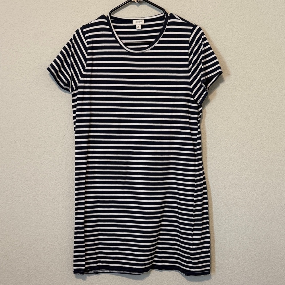 J Crew Navy and White Striped Short Sleeve Tee Shirt Dress